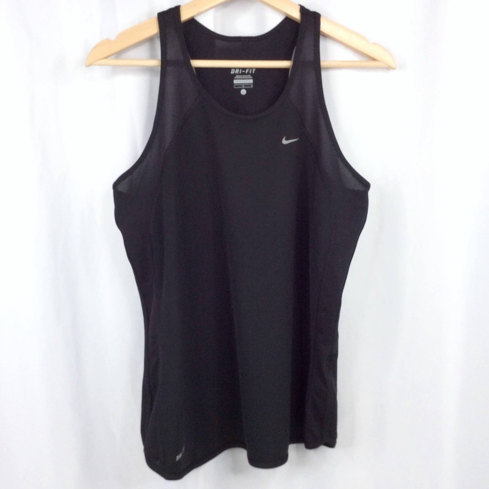 Nike Dri-Fit Racerback Tank Top Women's Size Large Black Breathable Mesh Running